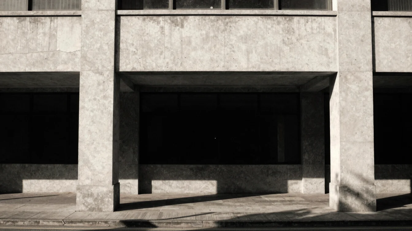 Architectural street photography, stark morning light casting geo